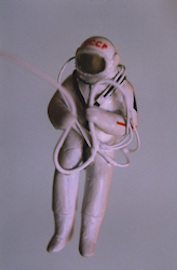 detail of Voskhod 2 model figure spacewalking